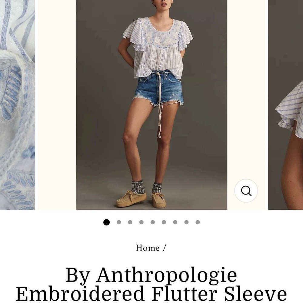 Anthropologie light Blue Striped Flutter Sleeve Embroidered Women’s Top xs - Picture 6 of 6